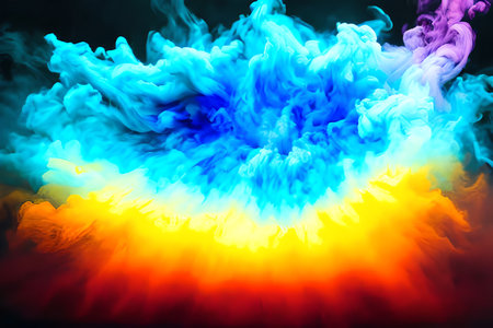 Abstract background of colored smoke in the form of a rainbow on a black backgroundの素材