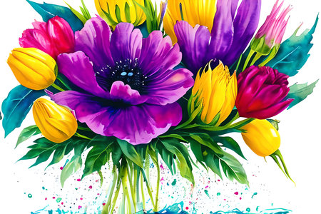 Bouquet of tulips on a white background. Vector illustration.の素材