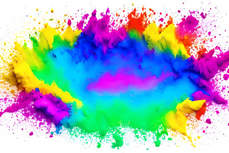 Colorful powder explosion on white background. Colored cloud. Colorful dust explode. Paint Holi.の素材