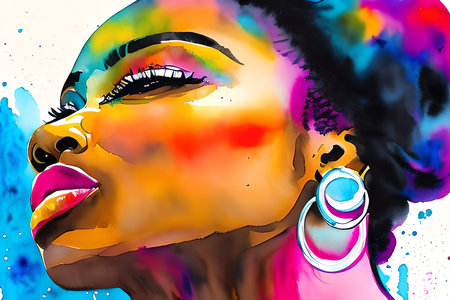 Beautiful african american woman face. Pop art illustration.の素材