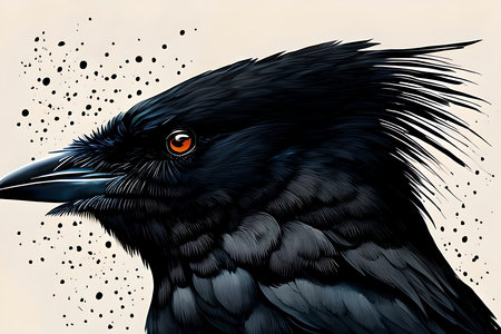 Crow. Vector illustration of a raven. Hand drawn raven.の素材