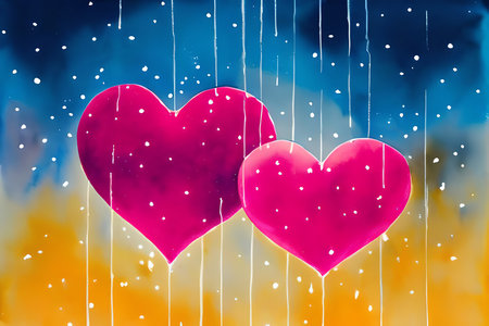 Valentine's day background with heart shaped balloons and raindropsの素材