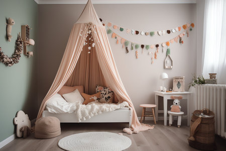 Interior of a children's bedroom with a tent. 3d renderの素材