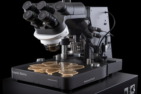 Microscope on a black background. 3d rendering, 3d illustration.の素材