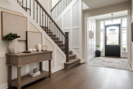 interior of new luxury house, staircase view from the second floorの素材