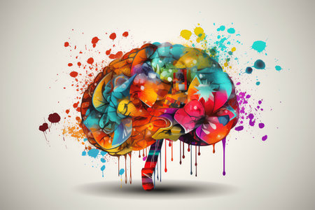 Creative brain made of colorful paint splashes. Vector illustration.の素材