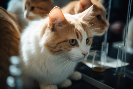 Beautiful red cat with white hair and blue eyes in a pet shopの素材