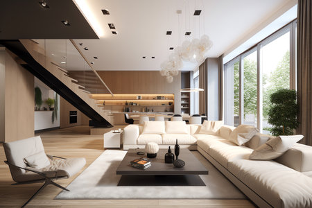 3d rendering luxury modern living room and dining room with sofa and coffee tableの素材