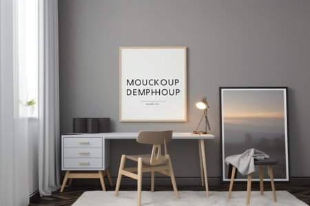Mock up poster frame in modern scandinavian interior background, 3d renderの素材