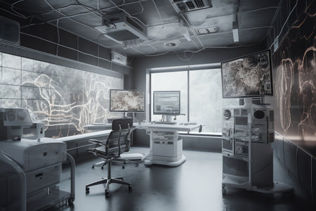3d rendering of modern medical office with equipment and science fiction sceneの素材
