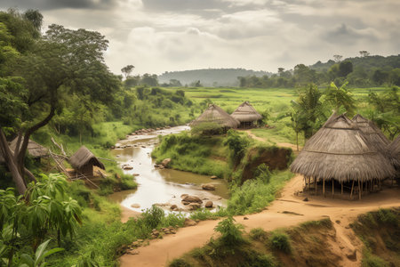 Rural landscape with a small river in the jungle, Thailand.の素材