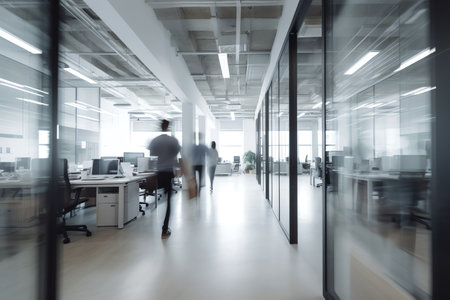 Blurred image of business people walking in the office. motion blurの素材