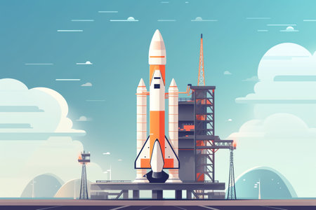 Space rocket launch. Vector illustration in flat cartoon style. Space travel concept.の素材