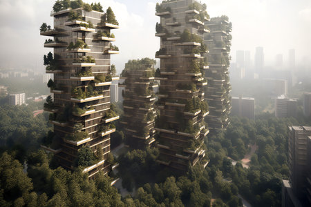 3d render of a futuristic city in the middle of the forestの素材