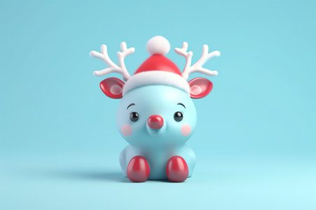 Christmas reindeer toy on blue background. 3d illustration.の素材