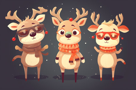 Cute cartoon reindeer in sunglasses and scarf. Vector illustrationの素材
