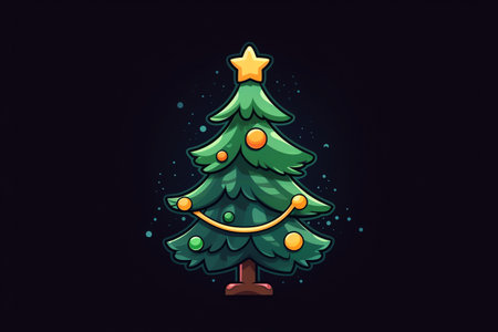 Christmas tree with a star on a black background. Vector illustration.の素材