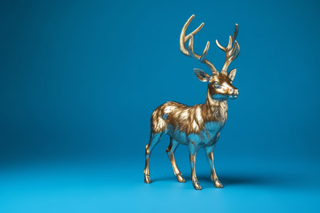 deer figurine on a blue background. 3d rendering.の素材
