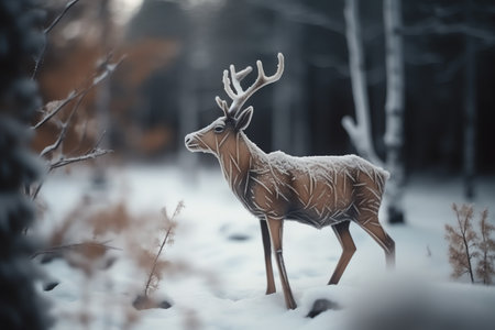 Beautiful deer in the winter forest. Christmas and New Year theme.の素材