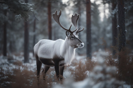 Reindeer in the winter forest. Wildlife scene from Finland.の素材