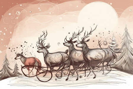 Santa Claus rides a sleigh with reindeers. Vector illustration.の素材