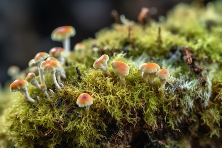 Mushrooms in the rainforest, close-up macro photographyの素材