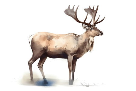 Illustration of a deer with antlers on a white background.の素材