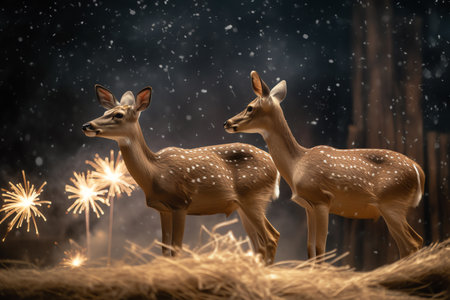 Two deer with firework in the background. 3d rendering.の素材