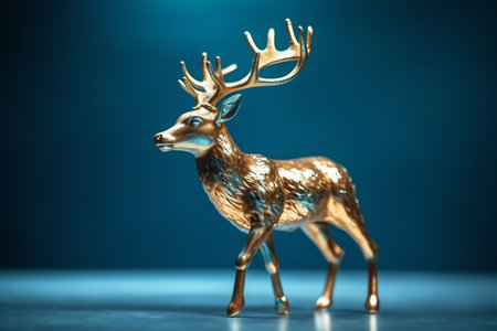 Deer figurine on blue background. Christmas and New Year concept.の素材