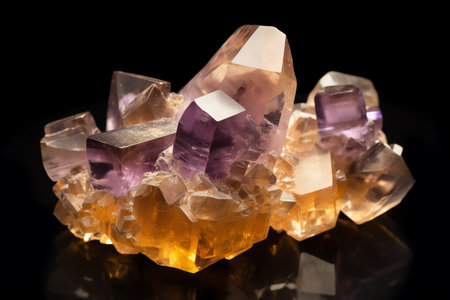 amethyst quartz crystal on black background. Macro shot with shallow DOFの素材