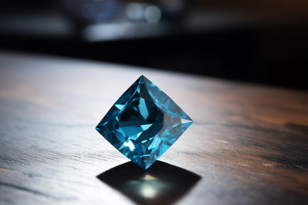 Blue sapphire on a wooden table, shallow depth of fieldの素材