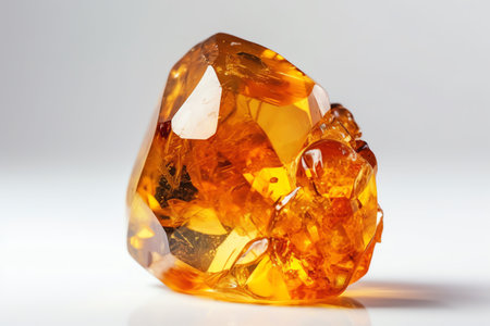 Amber gemstone on a white background. Macro photo with shallow depth of fieldの素材