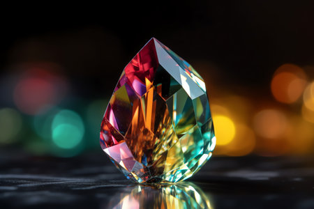 Beautiful diamond on a black background with bokeh lights.の素材