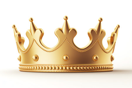 Gold crown isolated on white background. 3D rendering. Golden crown.の素材