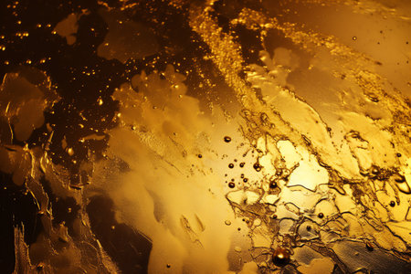 Abstract gold background with water splashes and drops. Gold texture.の素材