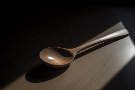 Wooden spoon on a black background. Shallow depth of field.の素材