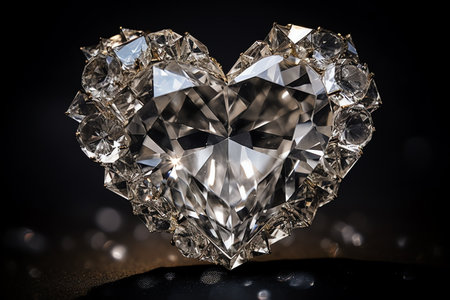 Luxury diamond heart on black background with bokeh.の素材