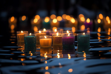 Candles in the dark. Shallow depth of field. Selective focus.の素材