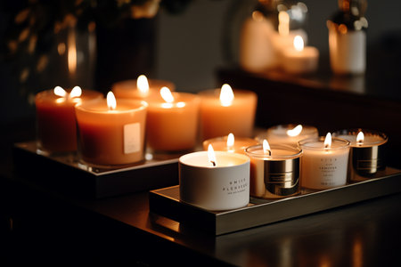 Burning candles in church. Selective focus. Shallow depth of fieldの素材