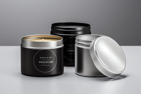 Mockup of black cosmetic jars with blank label. 3d renderingの素材
