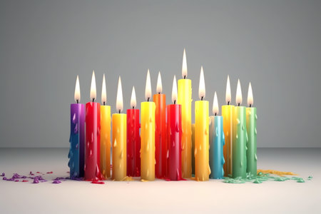 Colorful birthday candles on a gray background. 3D rendering.の素材