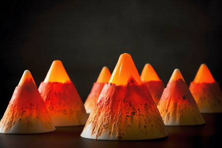 Candles in the shape of a cone on a black background.の素材