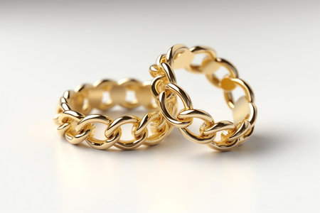 Golden bracelets on a white background. 3d render image.の素材