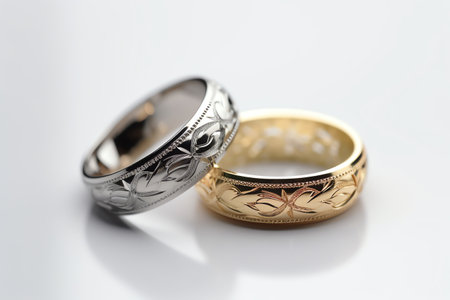 Wedding rings on a white background. Wedding rings with goldの素材