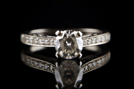 Jewelry diamond ring on a black background close-up.の素材