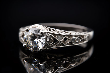 Jewelry diamond ring on black background. Selective focus.の素材