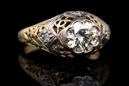 Jewelry ring on a black background with reflection. Studio shot.の素材