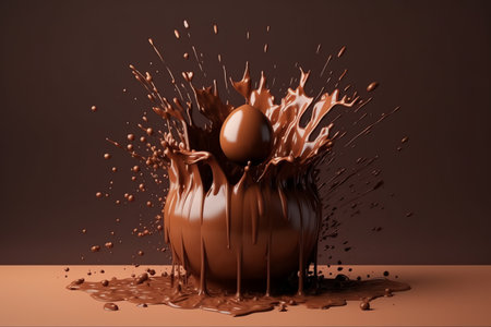 Chocolate splash with chocolate ball on brown background. 3d renderingの素材