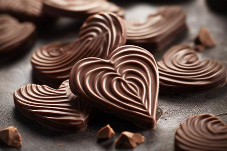 Chocolate hearts on grey background, closeup. Valentine's Day celebrationの素材