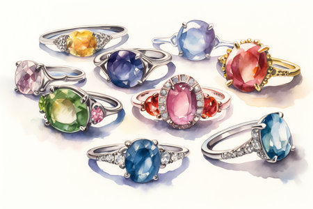 Engagement Ring Watercolor Collection. Generative AIの素材